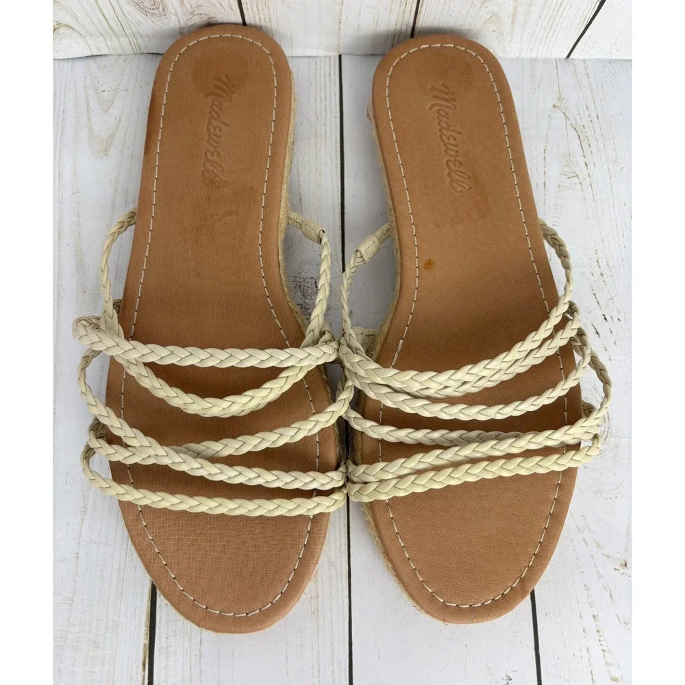 Madewell The Kathryn Braided Espadrille Slide Flat Sandals Cream Tan Sz 8M